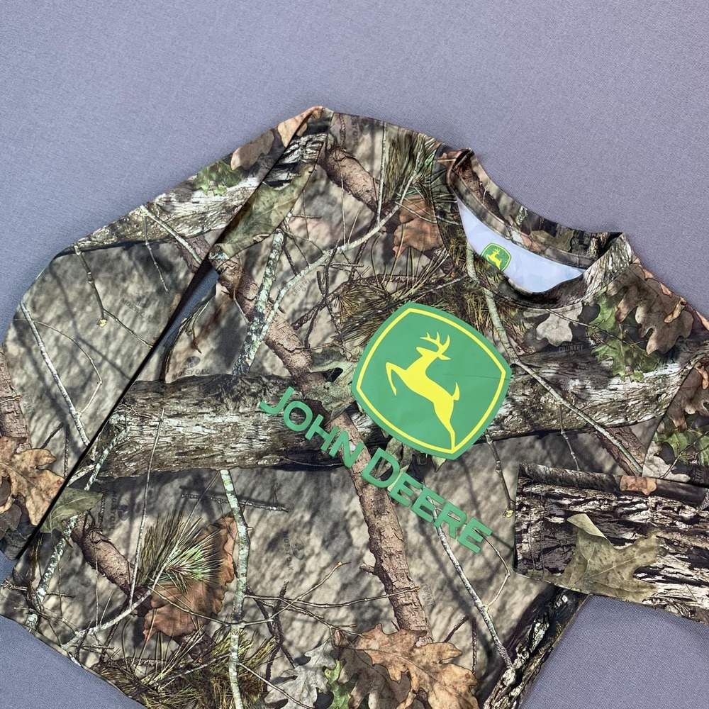 John Deere Shirt Kids 6 Green Camo Long Sleeve Polyester Hunting Graphic Tee